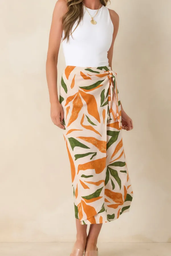 Chic Tropical Print Midi Wrap Skirt
