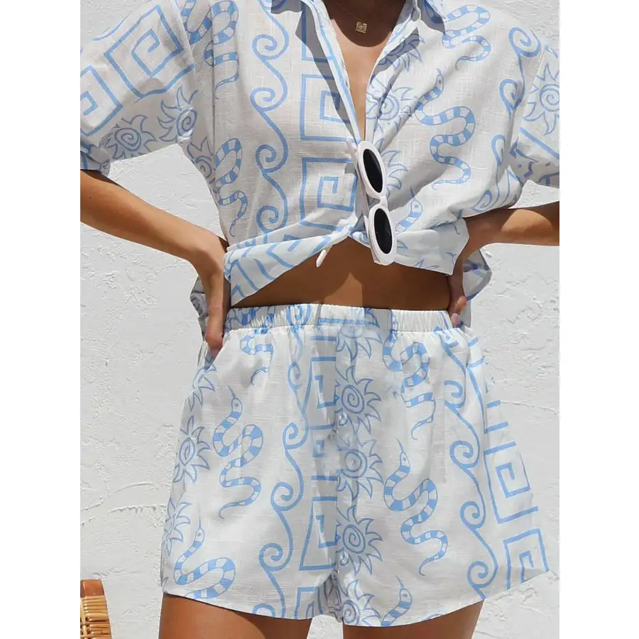 Relaxed Printed Button Up Top and Shorts Set