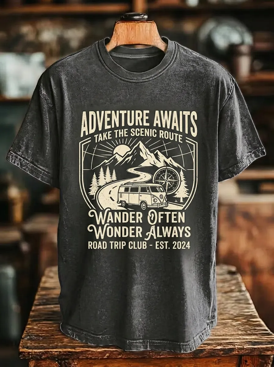 Unisex Adventure Road Trip Camper Van Mountain Printed T-shirt