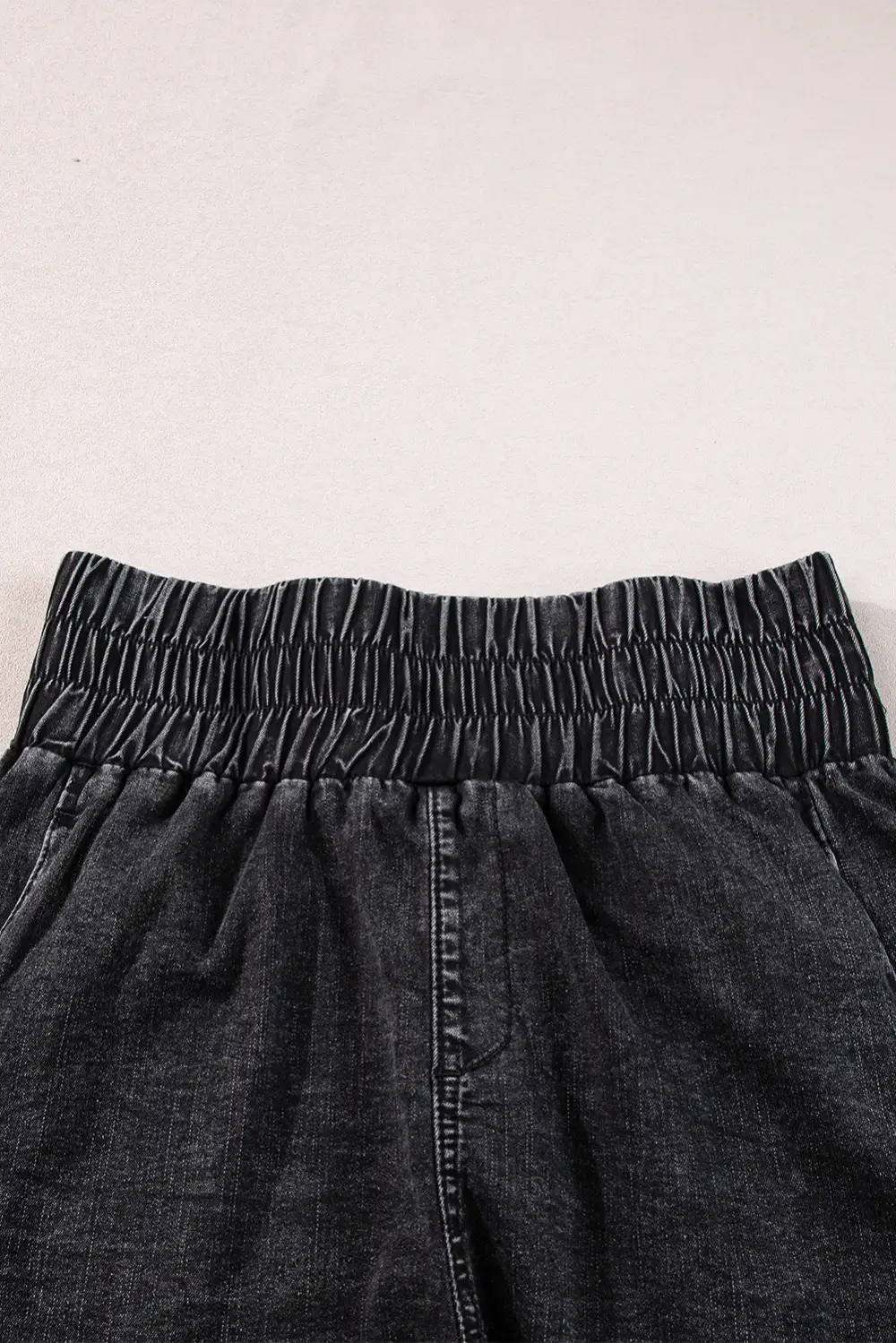 Black Smocked High Waist Mineral Washed