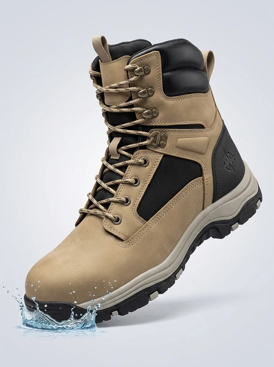 Men's Waterproof Compass Logo Printed Work Boots