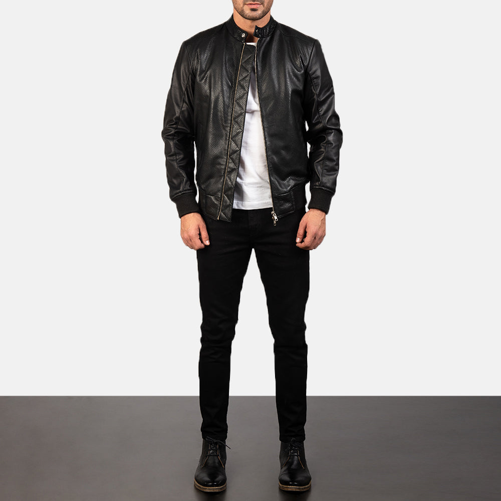 Men's Stitched Detail Bomber Leather Jacket