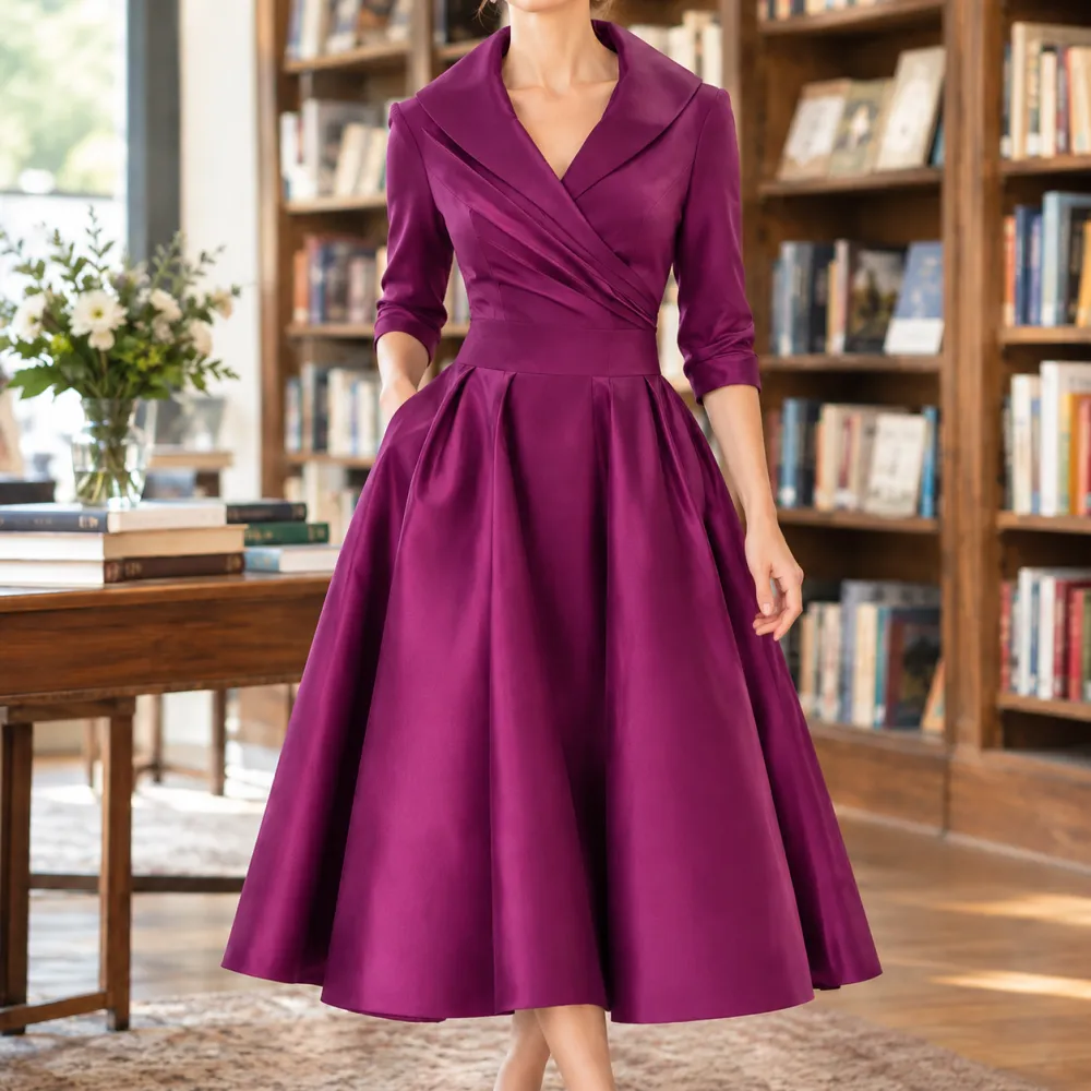 Pleated Asymmetric Midi Dress