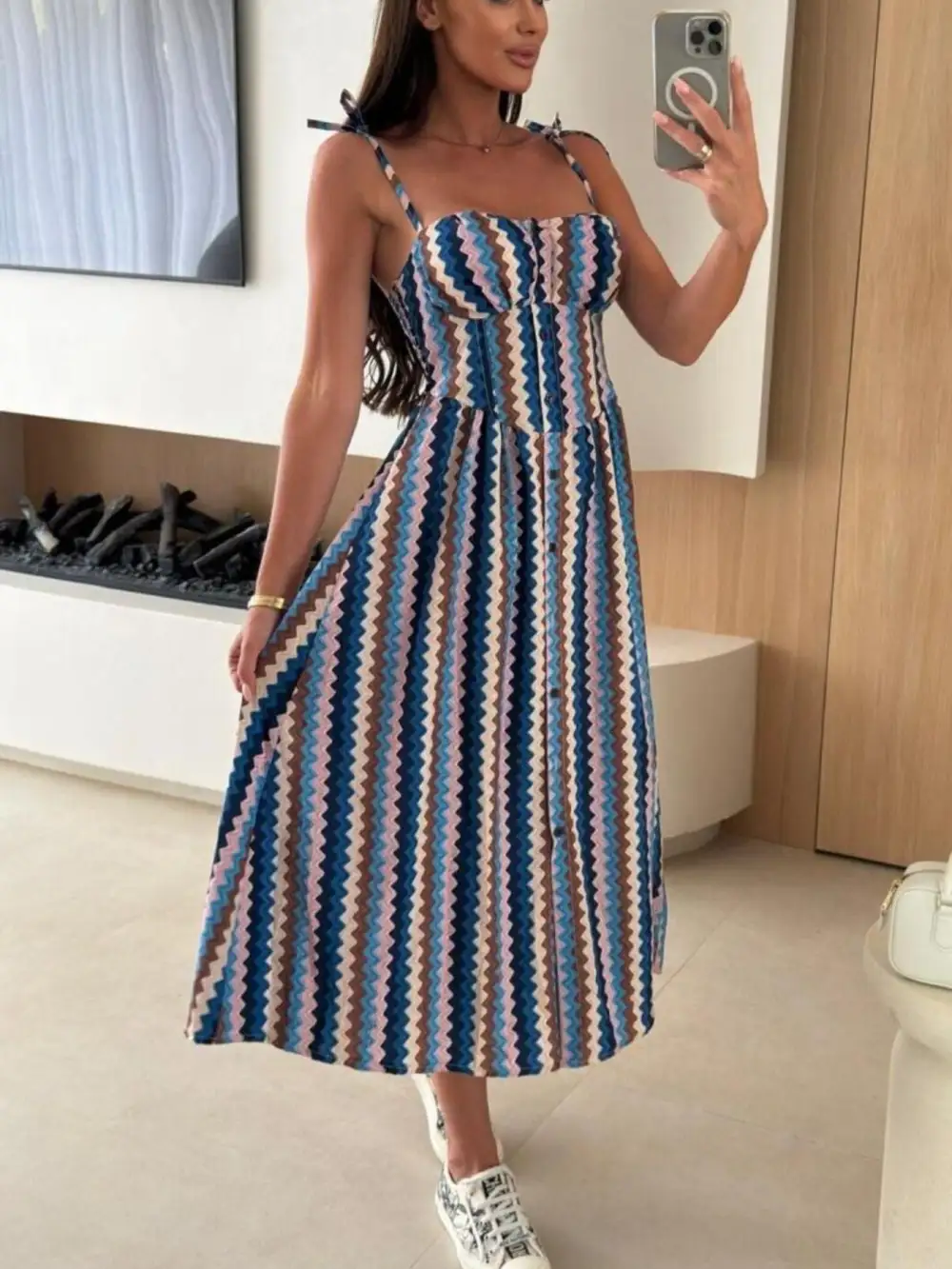 Drape Striped Midi Dress
