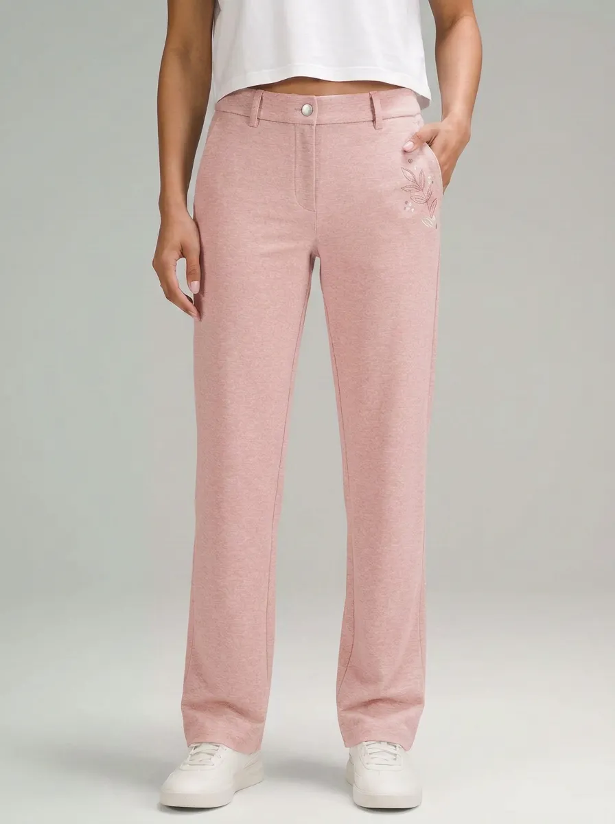 Women's Floral Botanical Grey Mid-Rise Straight Leg Pants