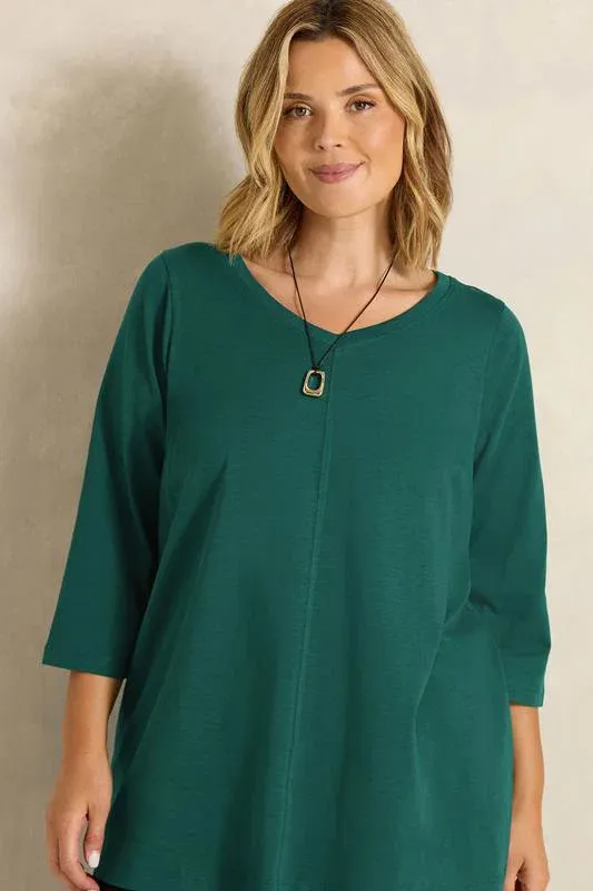 Teal Green Cotton V-Neck Top