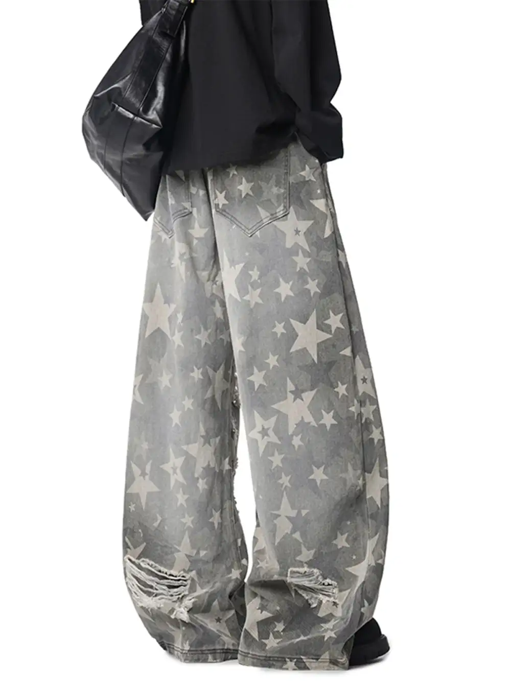 Wide-Leg Ripped Distressed Jeans