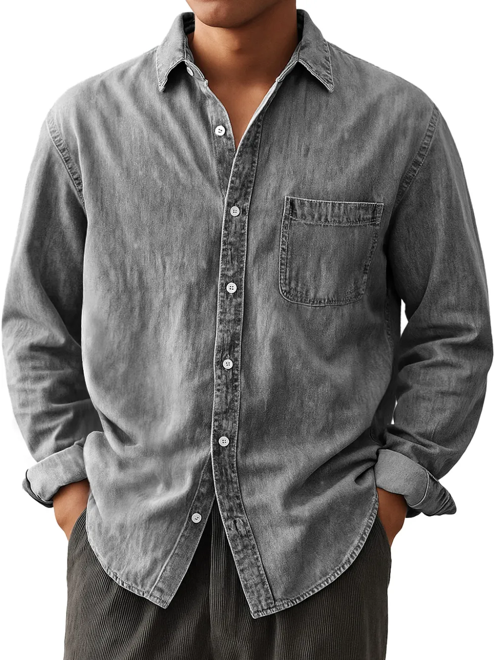 Garment Washed Camp Collar Pocket Shirt