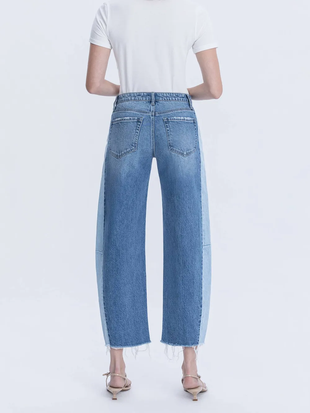 Women's Contrast-Panel Barrel-Leg Jeans