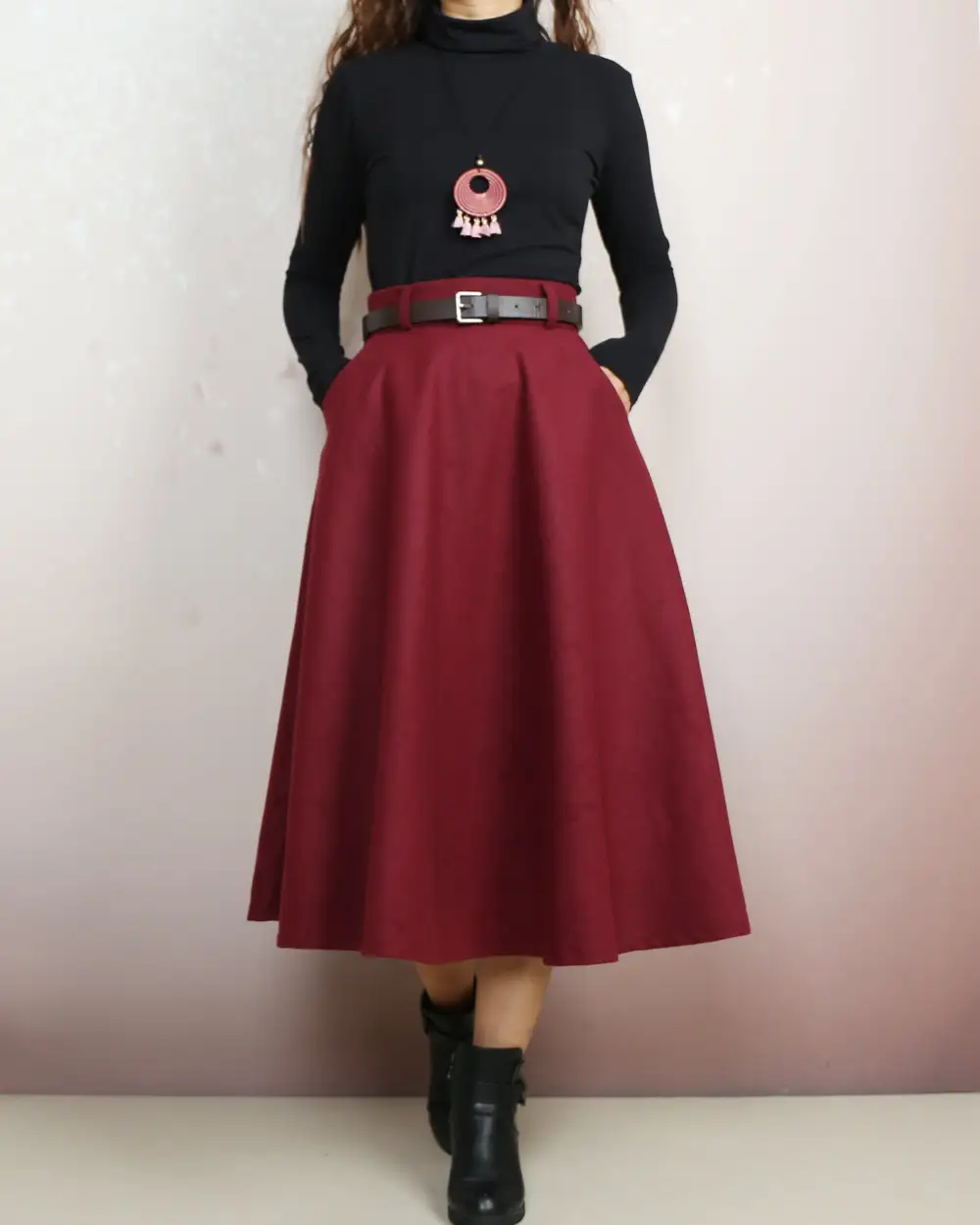 Everyday Belted Wool Maxi Skirt