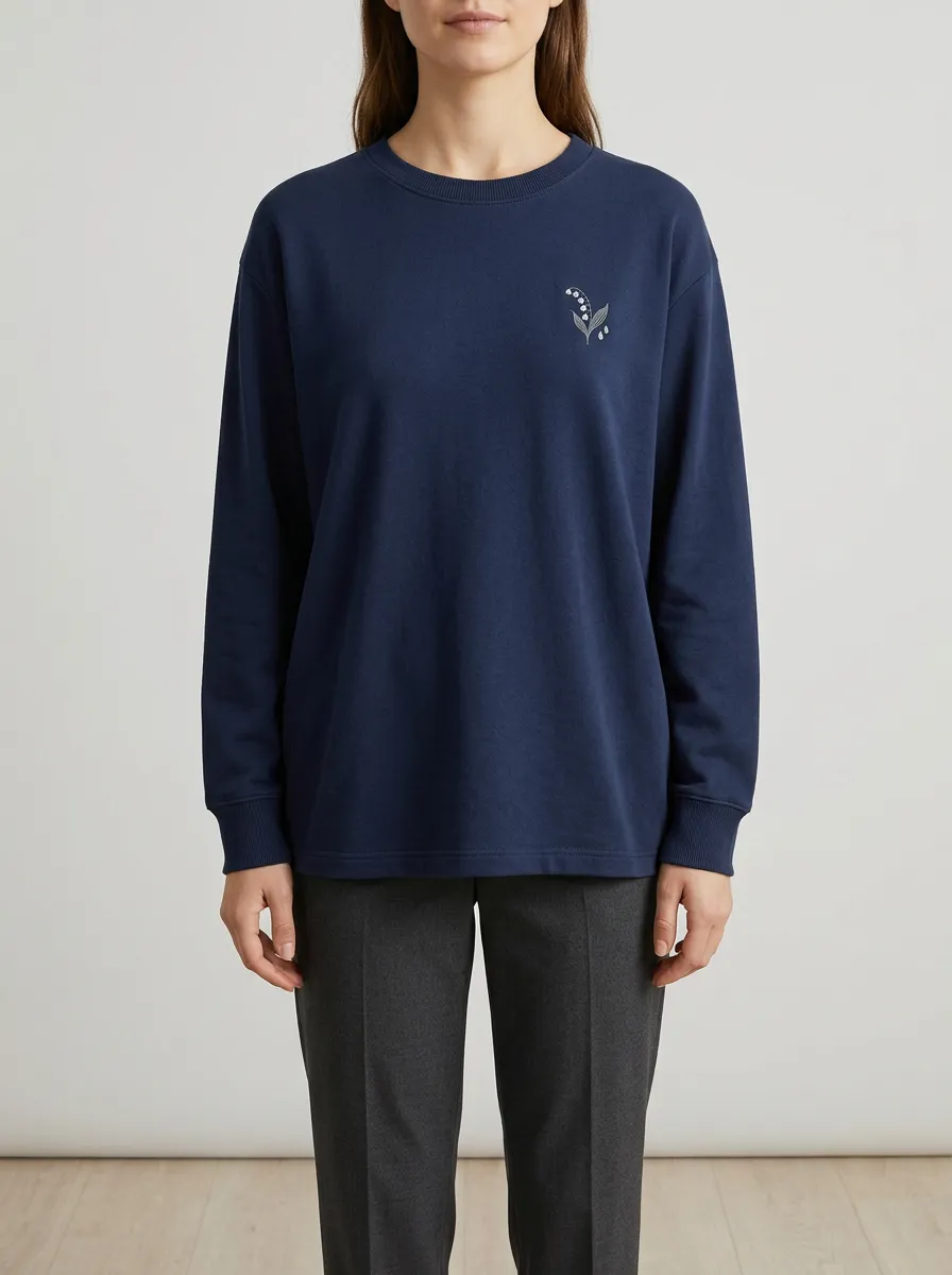 Women's Embroidered Lily of the Valley Long-Sleeve Sweatshirt