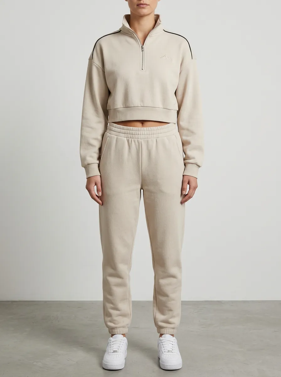 Women's Mountain Quarter-Zip Pullover & Joggers Ribbed-Trim Set