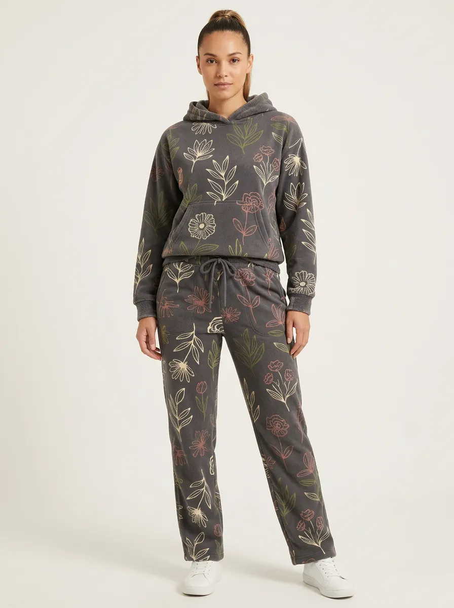 Women's Floral Print Hoodie And Jogger Set