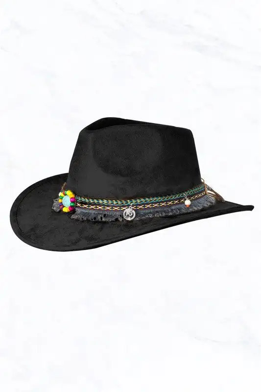 Suede Regular Cowboy Fedora Hat with Native Belt