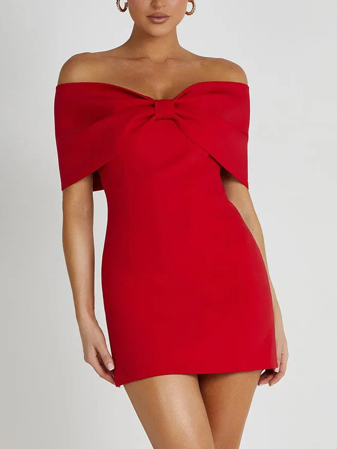 Off Shoulder Bow Elegant Mini Dress