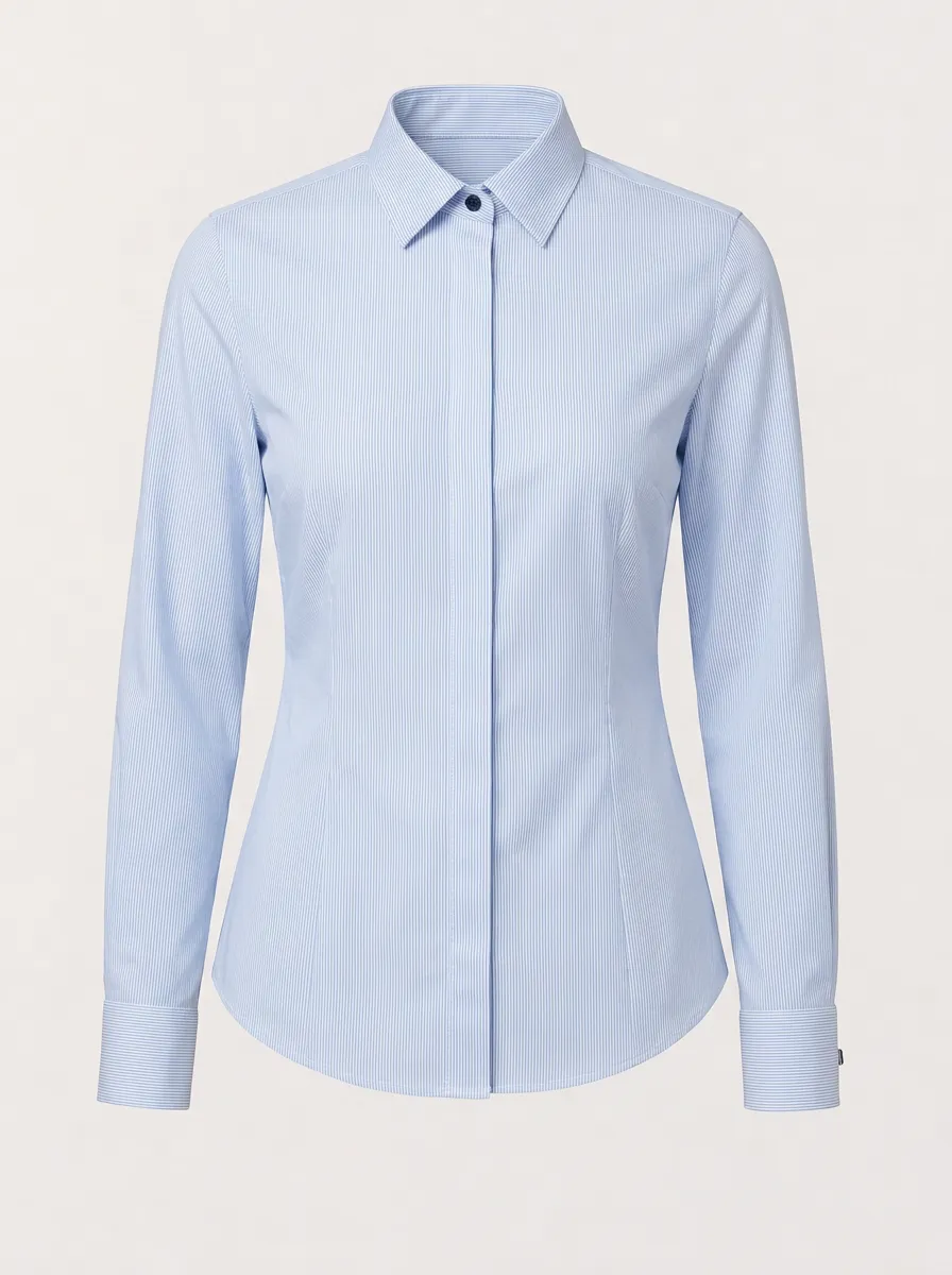 Women's Business Casual Light Blue Striped Printed Shirt