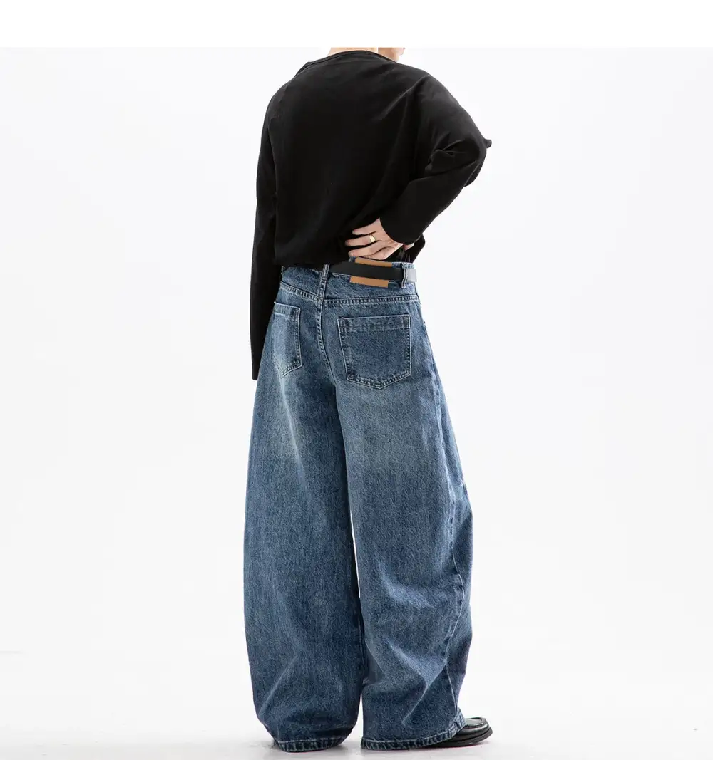 Ultra-Wide Whisker-Fade Washed Jeans