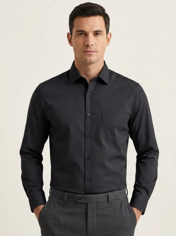 Men's Non-Iron Cotton Leaf Embroidered Long Sleeve Shirt