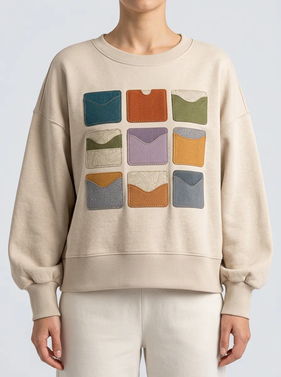 Geometric Multi Pocket Motif Artwork Hoodie for Women