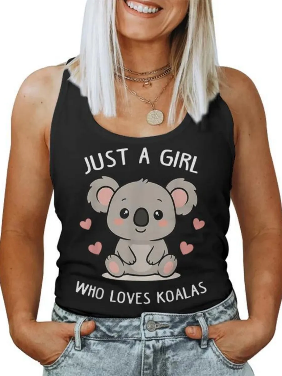 Cute Koala Round Neck Printed Tank