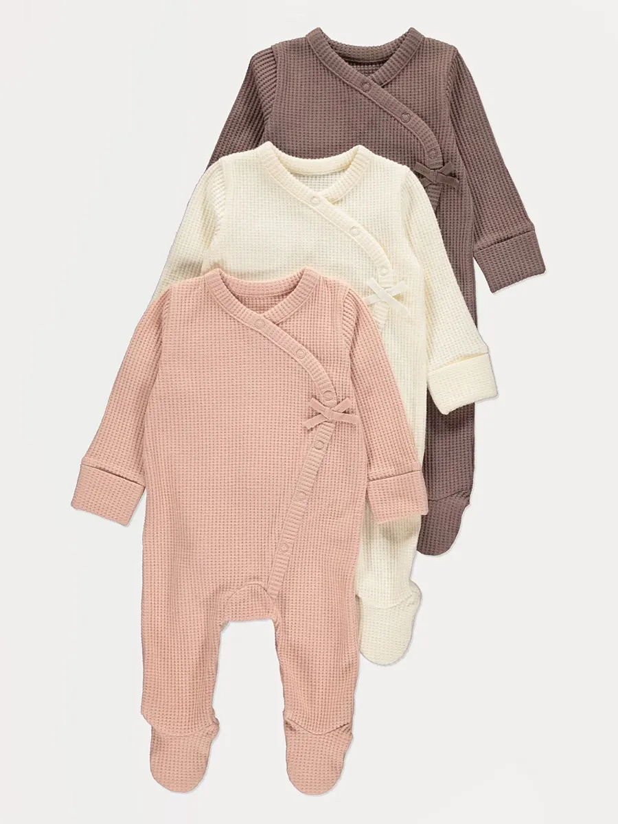 Waffle Footed Sleepsuits 3 Pack