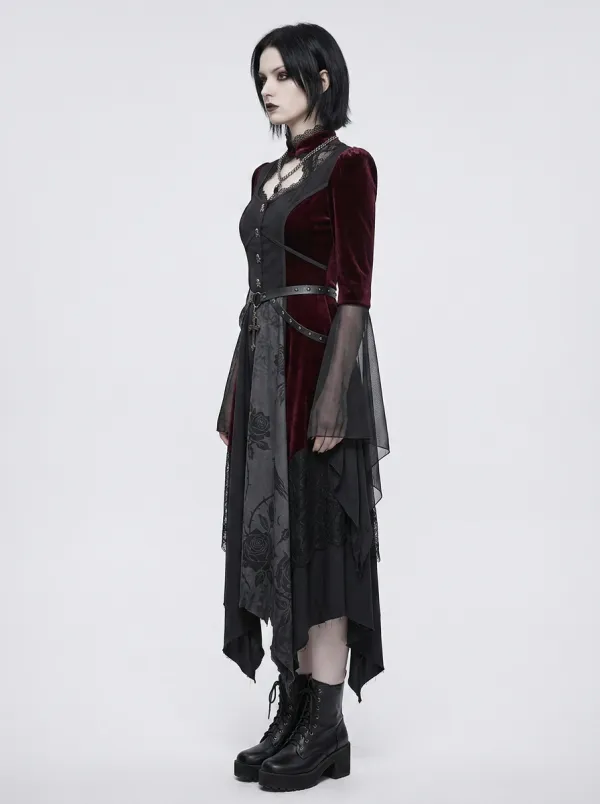 Women's Gothic Rose Raven Printed Velvet Long Sleeve Top