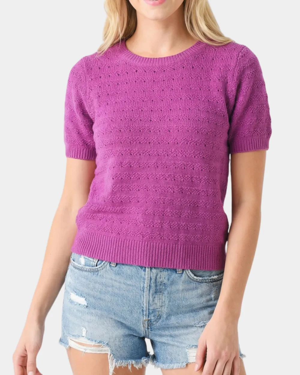 Pointelle Short Sleeve Top - Orchid