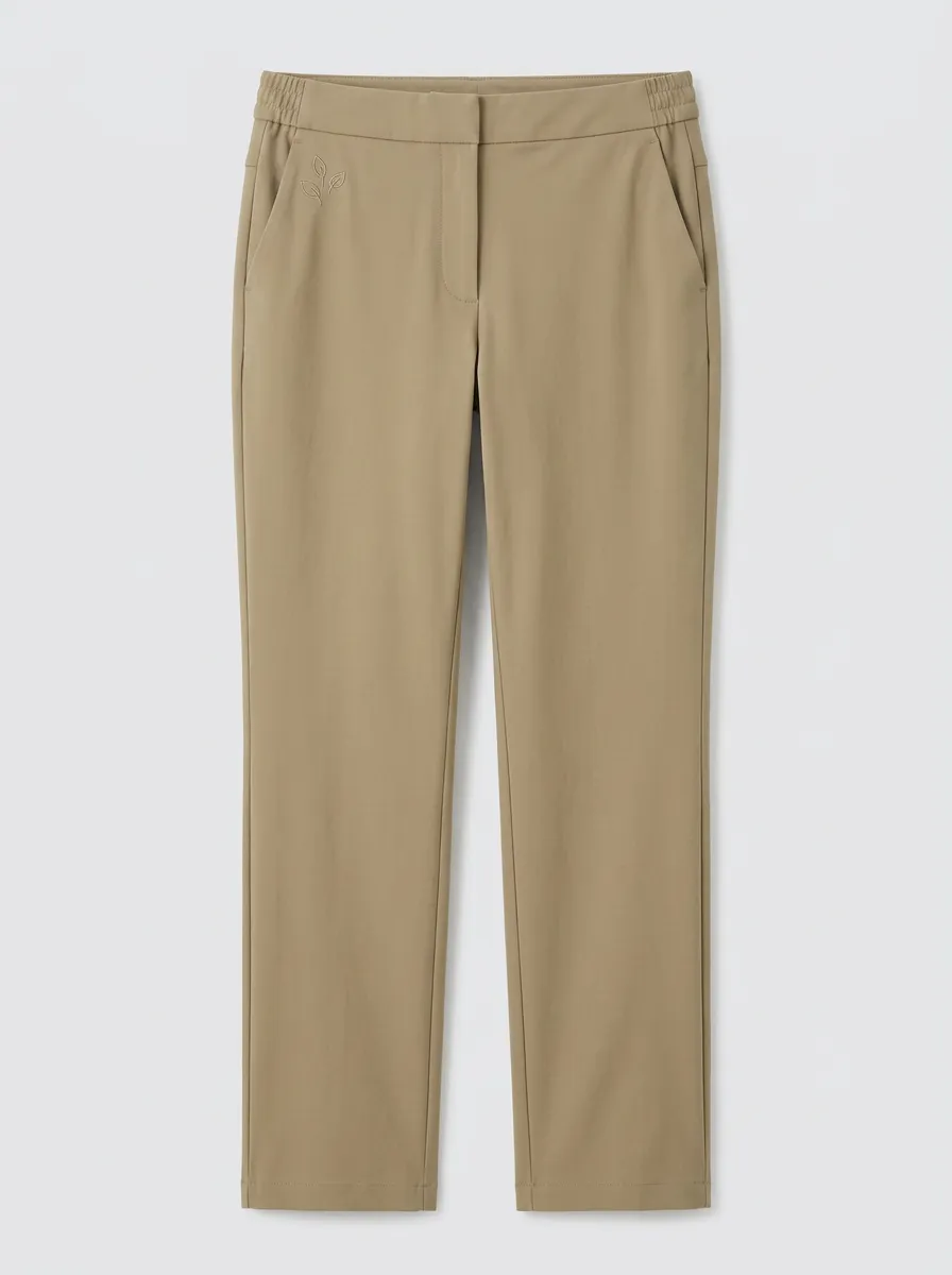 Women's Nature Leaf Embroidered Mid-Rise High-Stretch Straight-Leg Pants