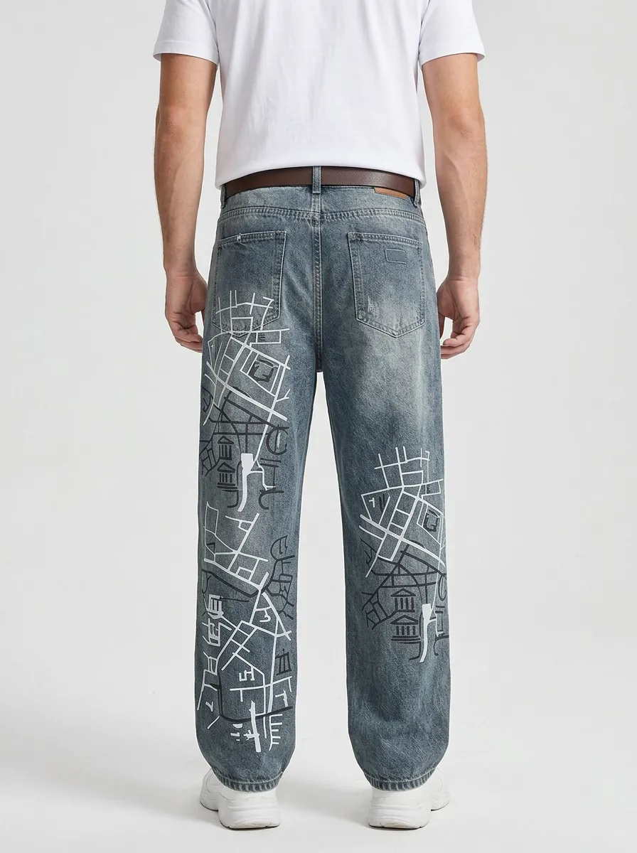 Unisex Streetwear Graphic Jeans