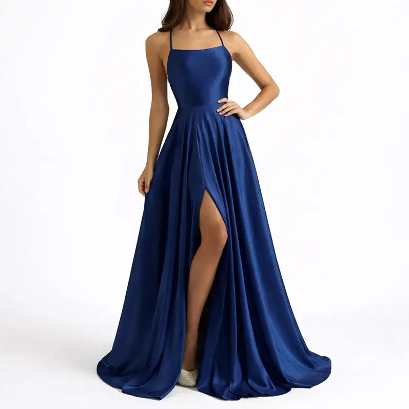 Women's Flowing Satin Formal Maxi Dress
