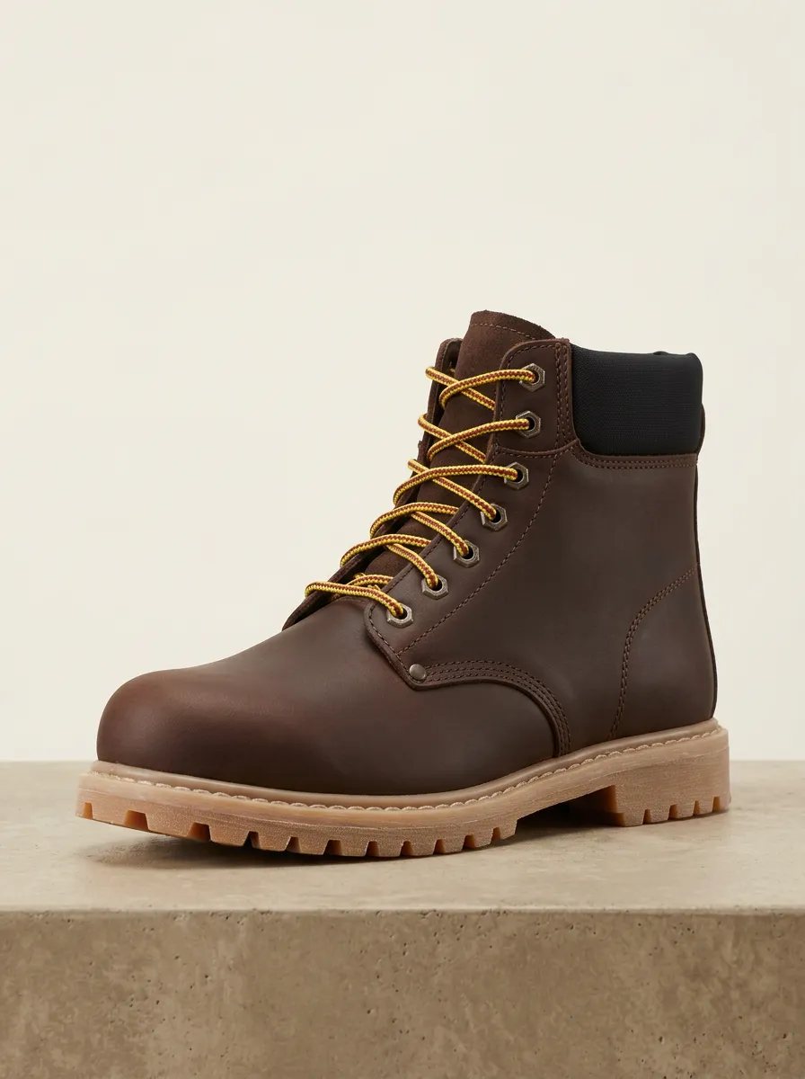 Men's Contrast-Lace Hex-Eyelet Work Boots