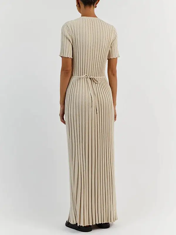 Pleated Sleeve Neck Maxi Dress