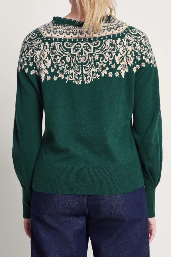 Dark Green Floral Knit Cardigan