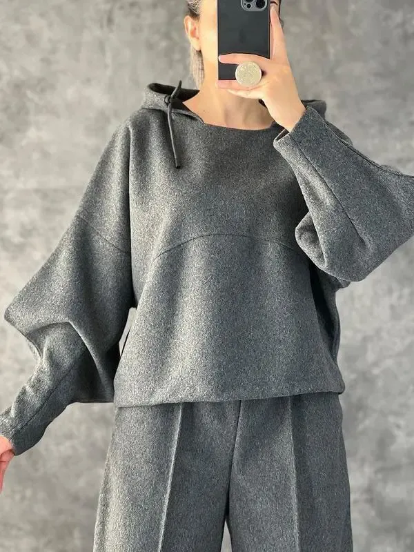 Women's Casual Hooded Solid Color Suit