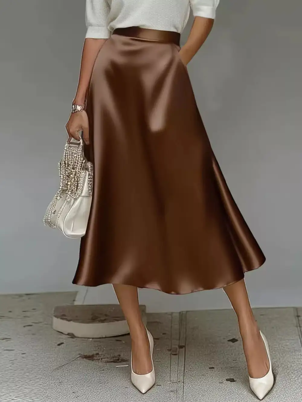 Everyday Satin Midi Skirt