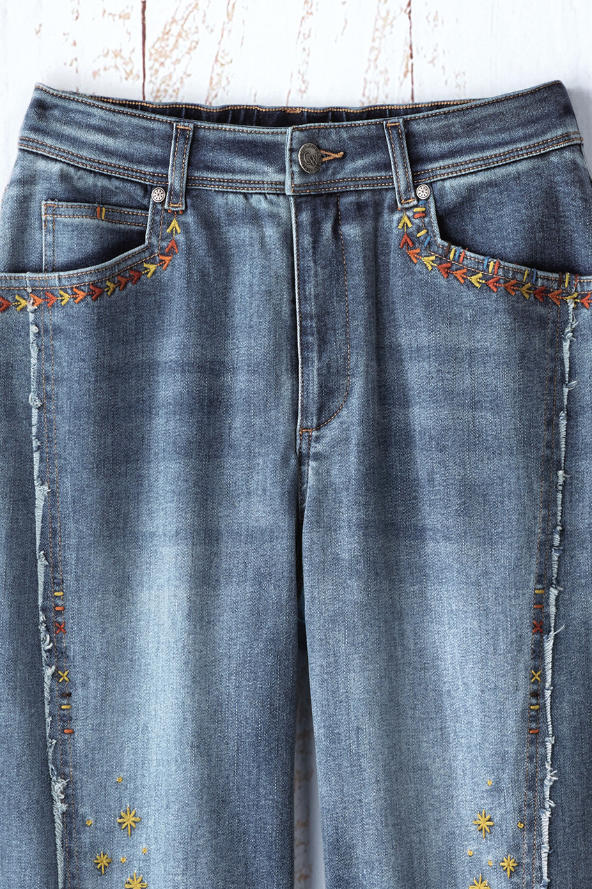 Embroidered Lantern-Leg Jeans