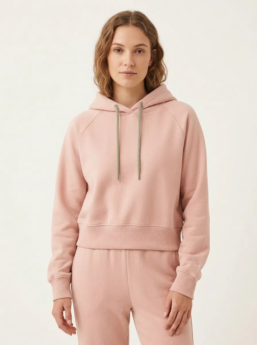 Women's Minimalist Solid Beige Embroidered Flower Pullover Hoodie