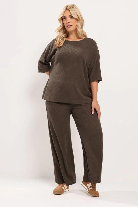 Chocolate Brown Ribbed Studded Top detail 1