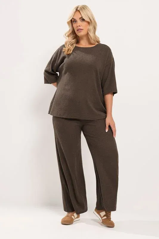 Chocolate Brown Ribbed Studded Top