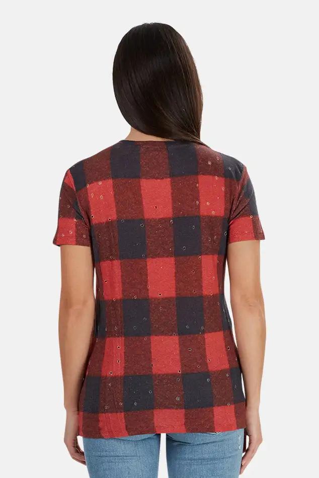 Checked Plaid Linen T-Shirt