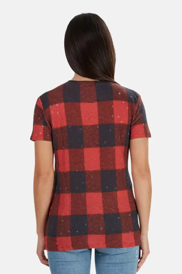 Checked Plaid Linen T-Shirt
