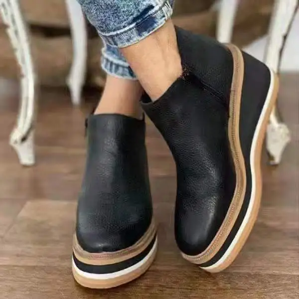 Thick Platform Wedge Side Zipper Ankle Boots