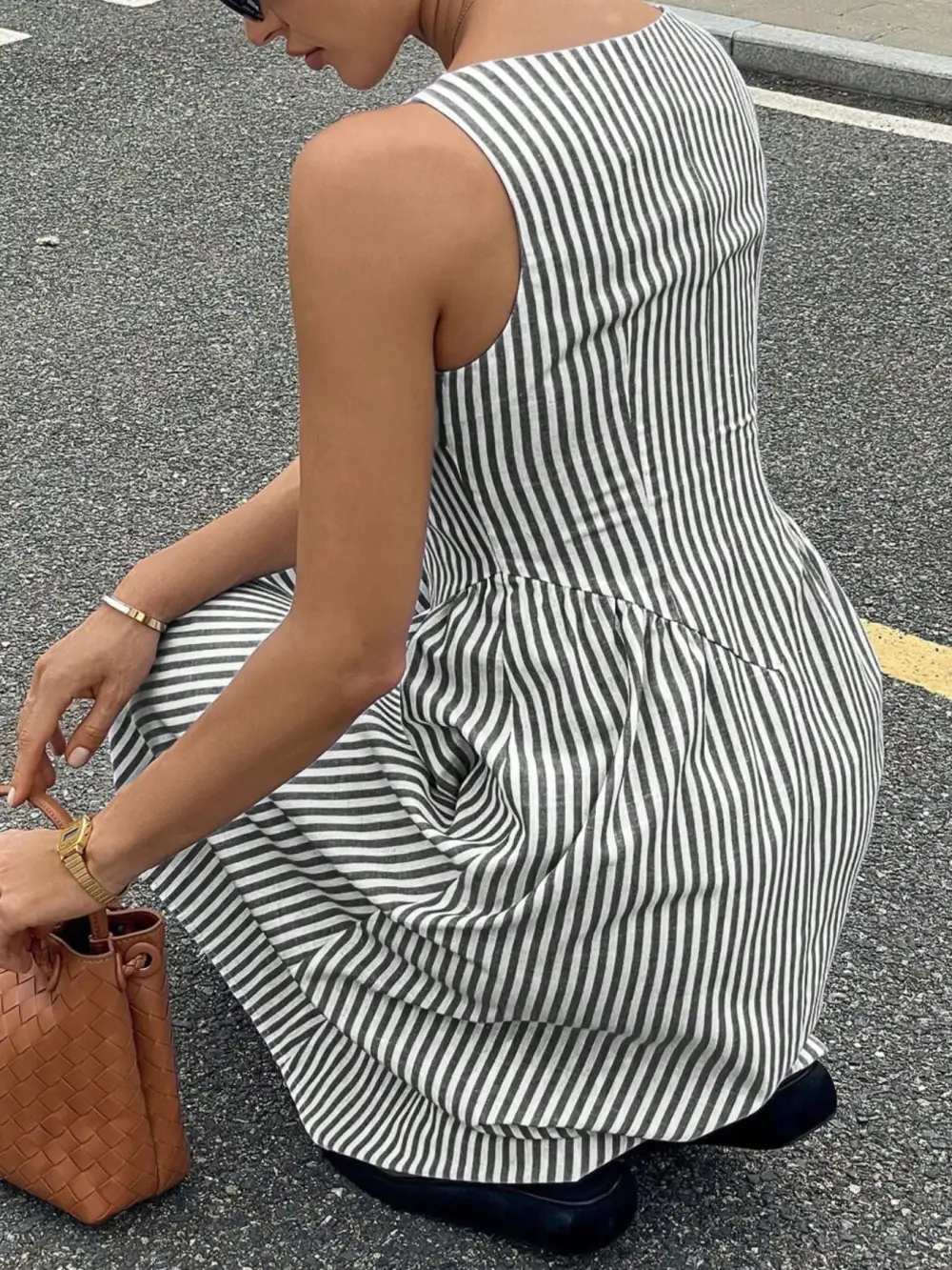 Striped Square Neck Midi Dress