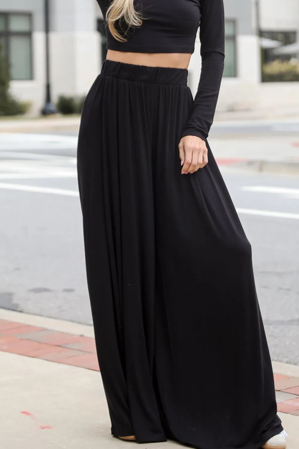 Step Black Pleated Wide Leg Pants