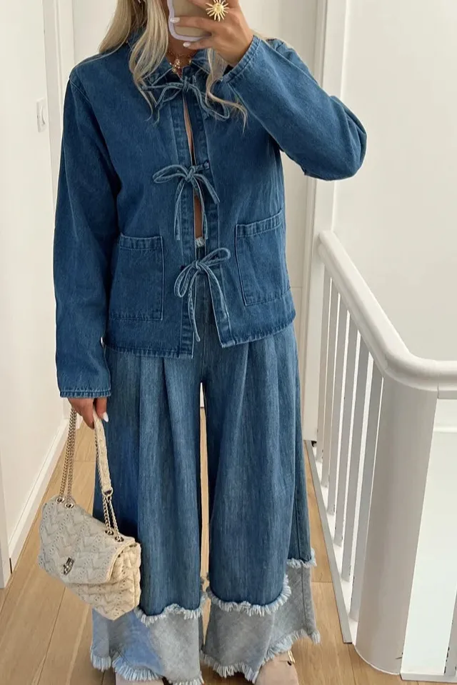 Denim Stand-Collar Long Jacket