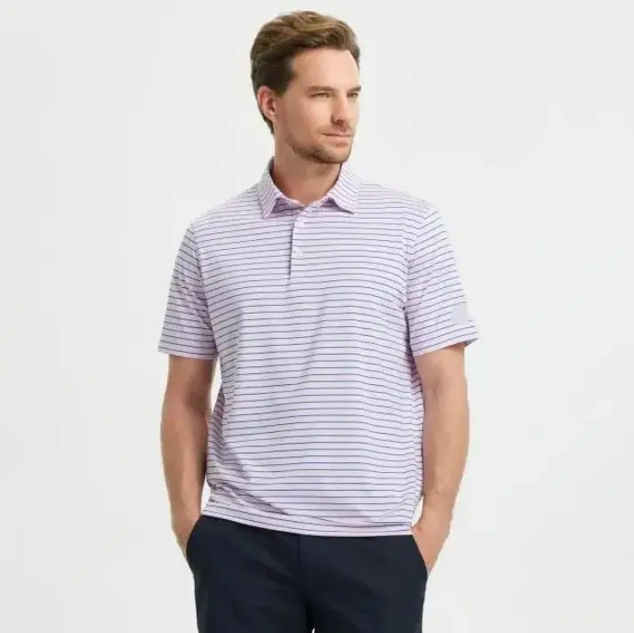 Men's Golf Striped Short Sleeve Polo Shirts Performance Comfortable Shirt