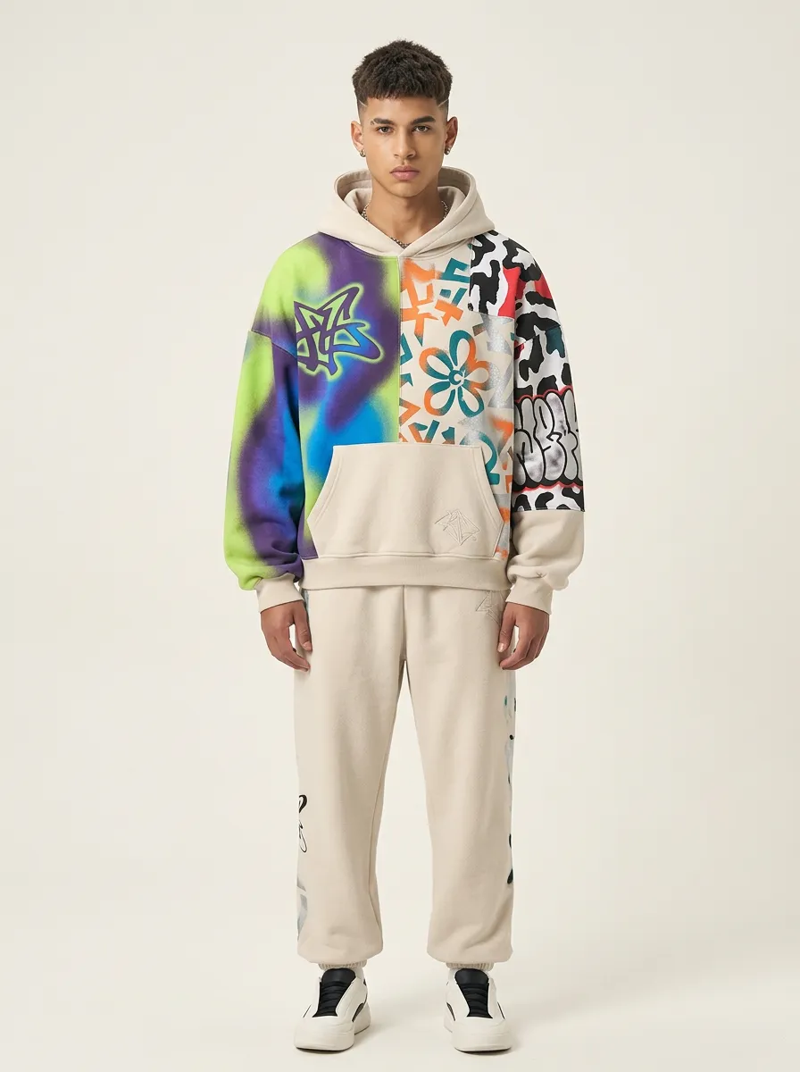 Unisex Graffiti Patchwork Graphic Hoodie