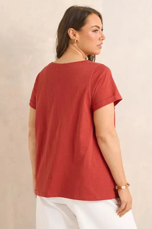 Rust Orange V-Neck Cotton T-Shirt