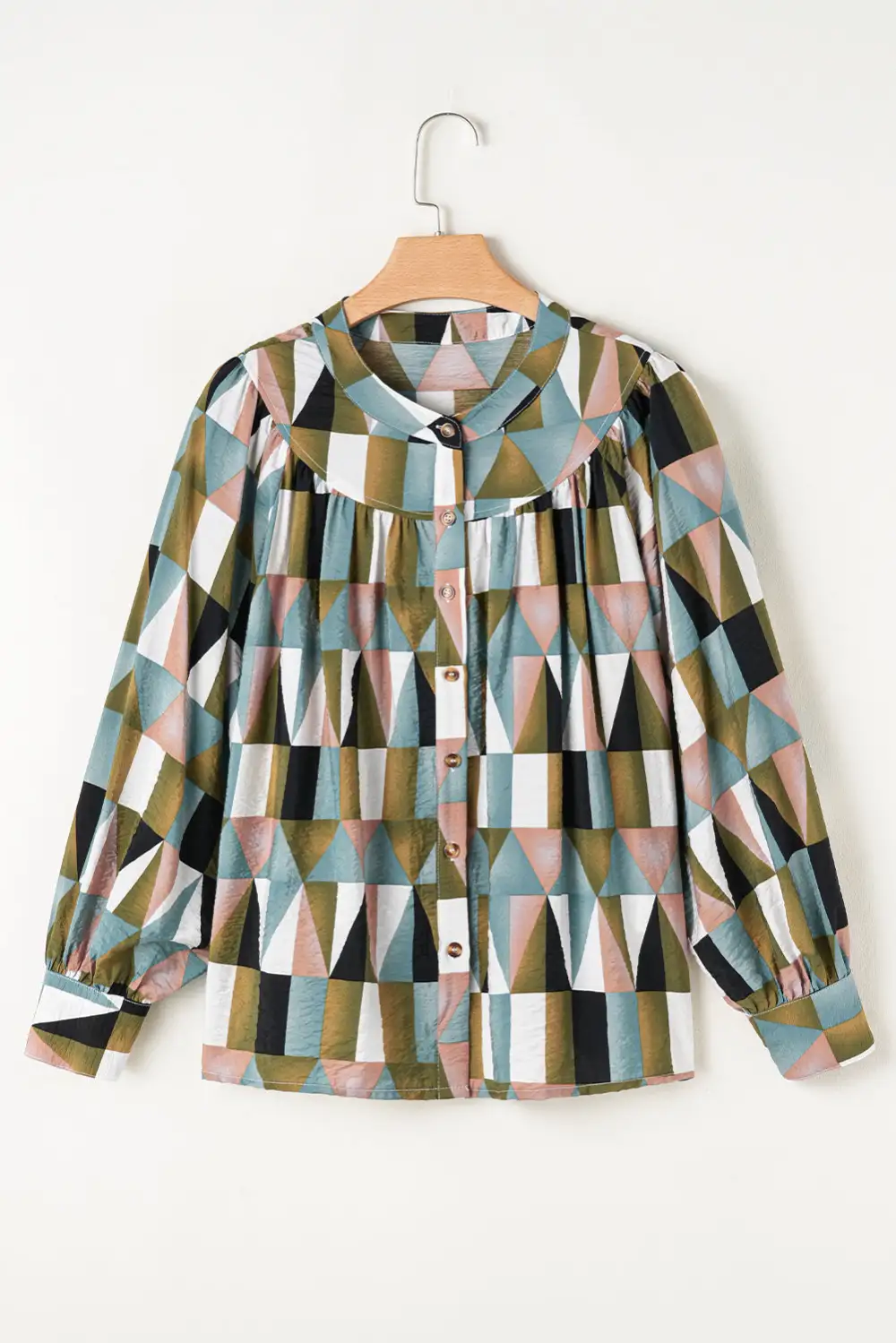 Geometric Print Plaid Relaxed Fit Shirt Blouse
