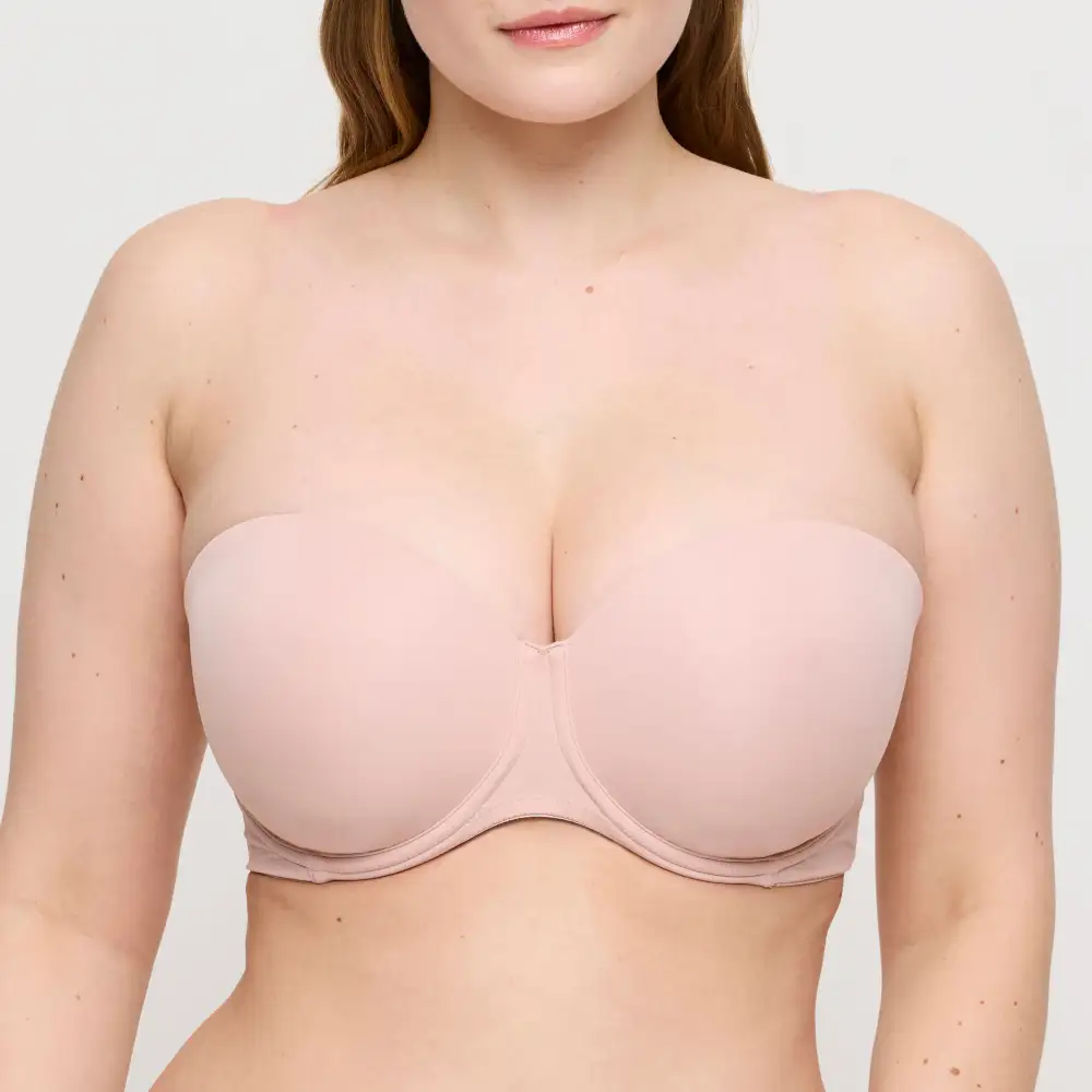 Women's Strapless Molded Padded Seamless Adjustable Straps Mesh Microfiber Rounded Shape Bra